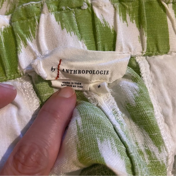 Anthropologie Linen Paper Bag Drew Striped Shorts Green White Size Medium - Picture 5 of 6